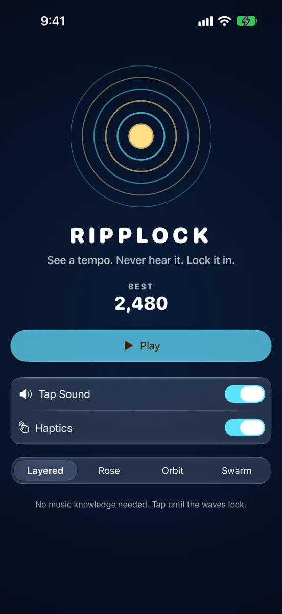 iPhone Home screen with best score and Play button