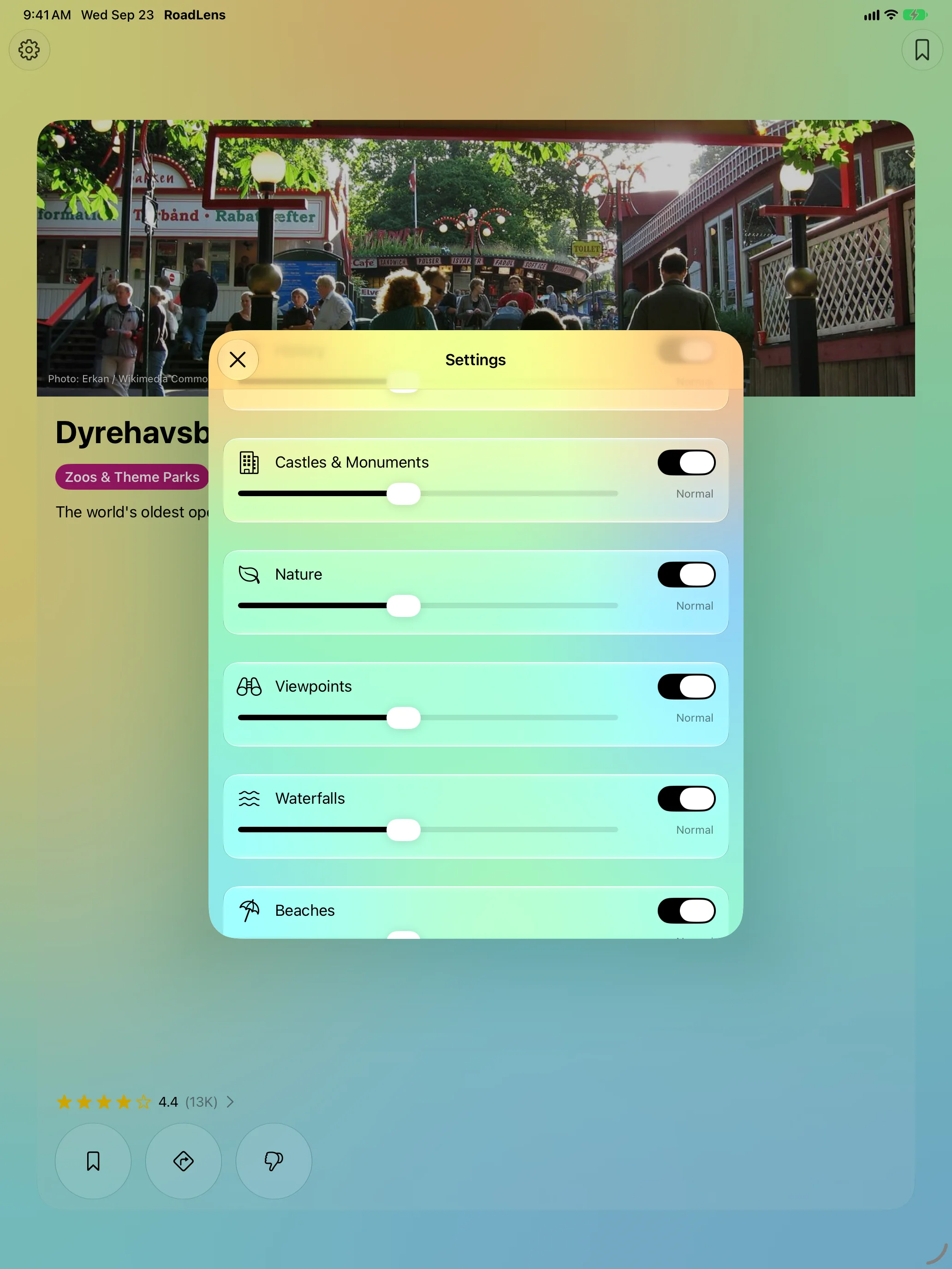 iPad - Interest categories with on/off switches and how-often sliders