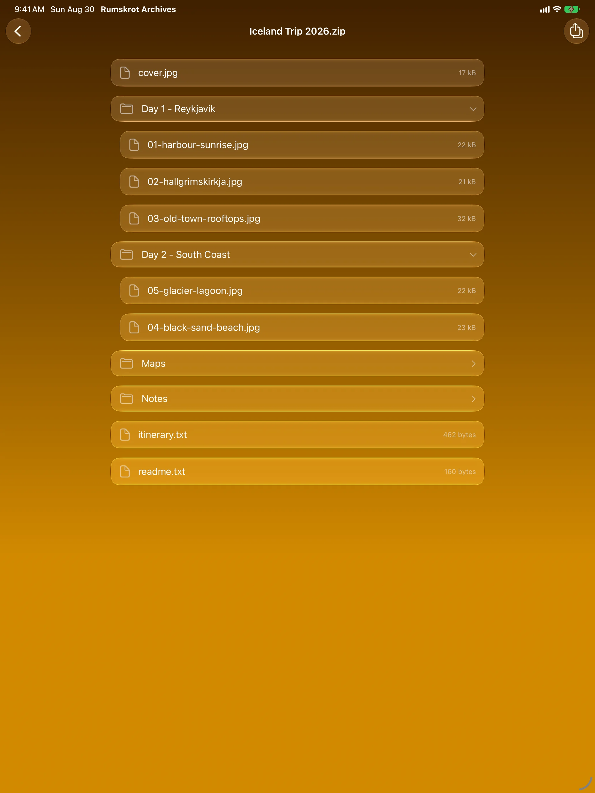 iPad - Browsing the folder tree inside a ZIP archive