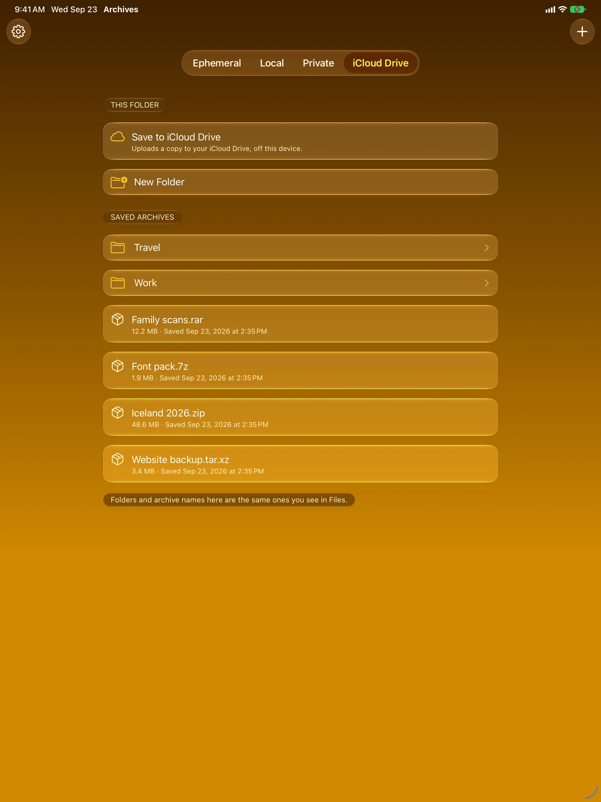 iPad - Saved archives and folders in the iCloud Drive library