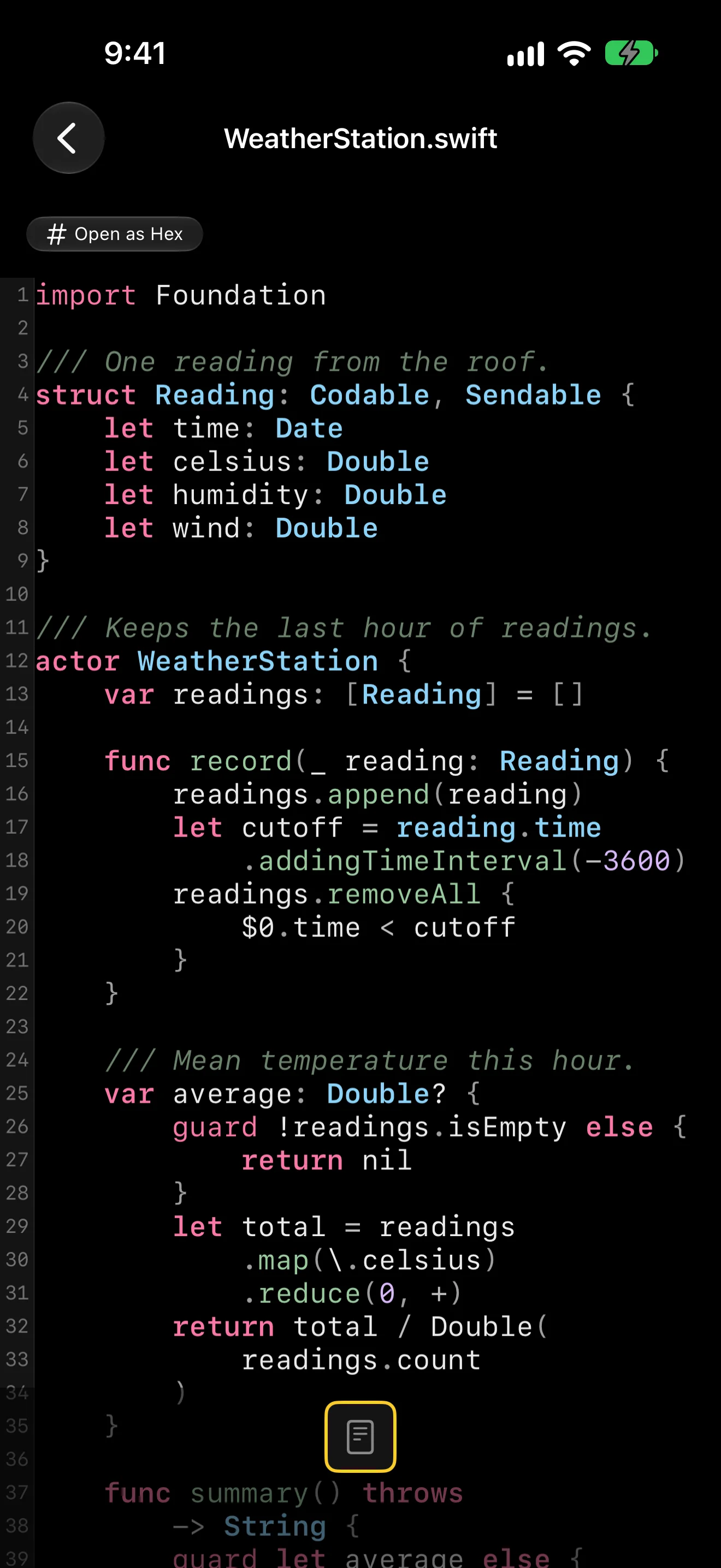 A Swift source file from a tarball with syntax highlighting