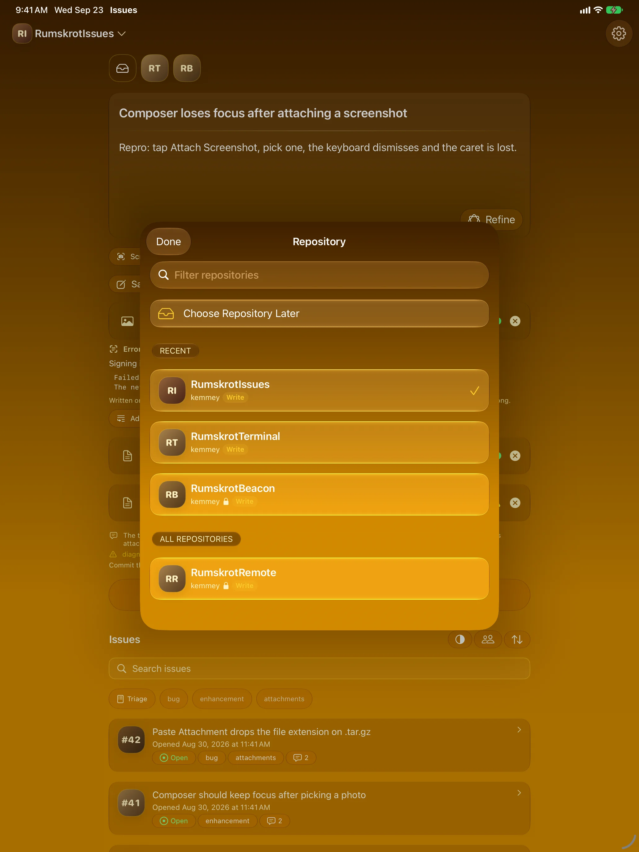 iPad - The repository picker
