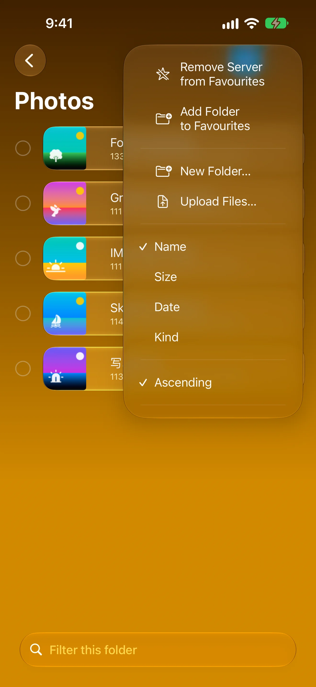 Photos in Edit mode, Actions menu open