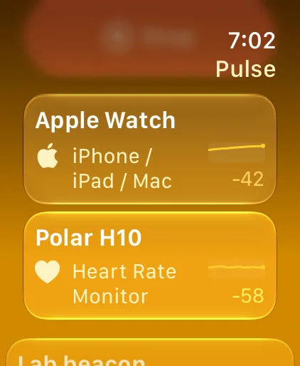 Apple Watch scanning the same devices, strongest first