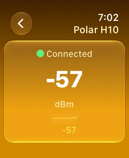 Watch connected to a Polar H10 showing its live signal