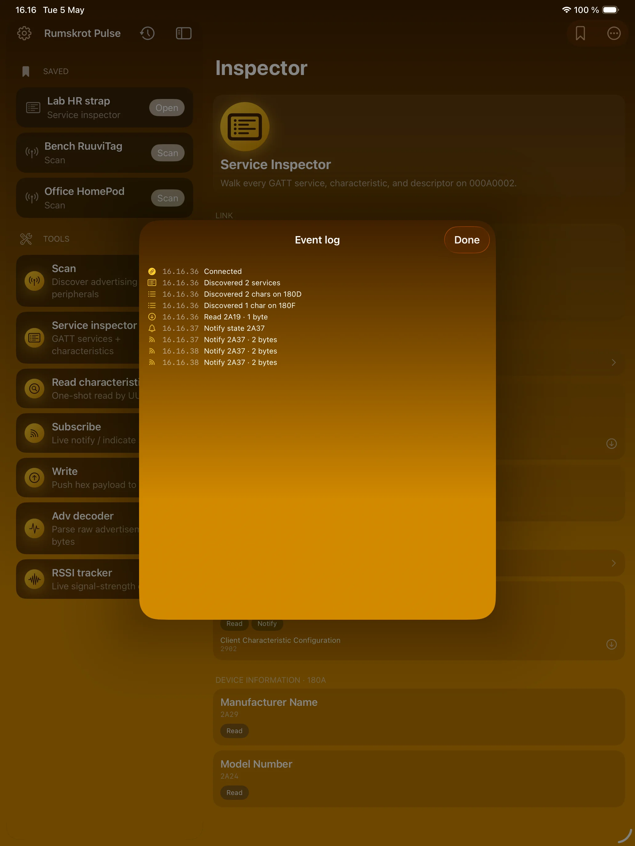 iPad - Event Log