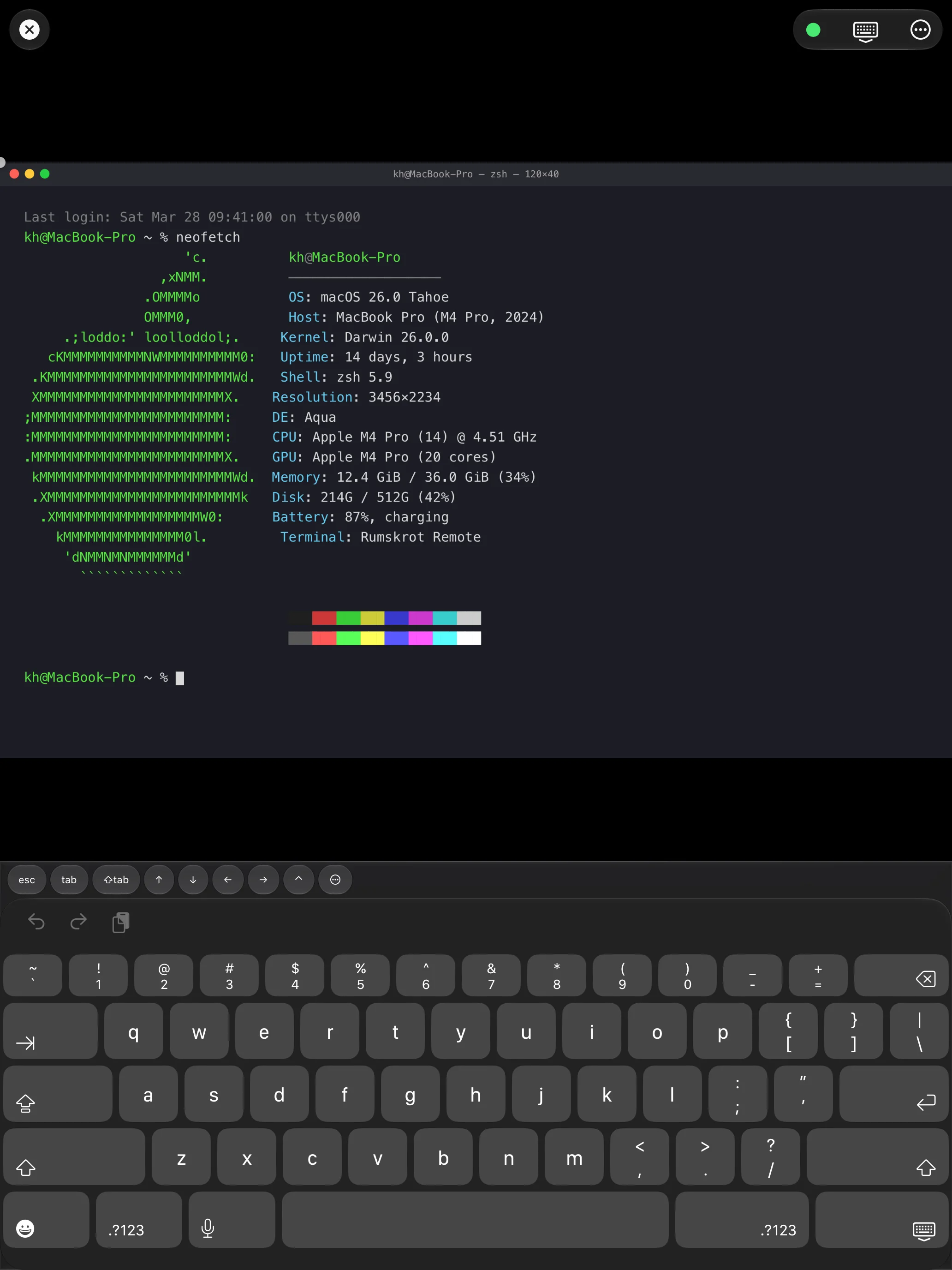 Rumskrot Remote on iPad &mdash; Keyboard accessory bar