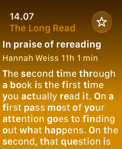 Apple Watch reader with bold starts turned on