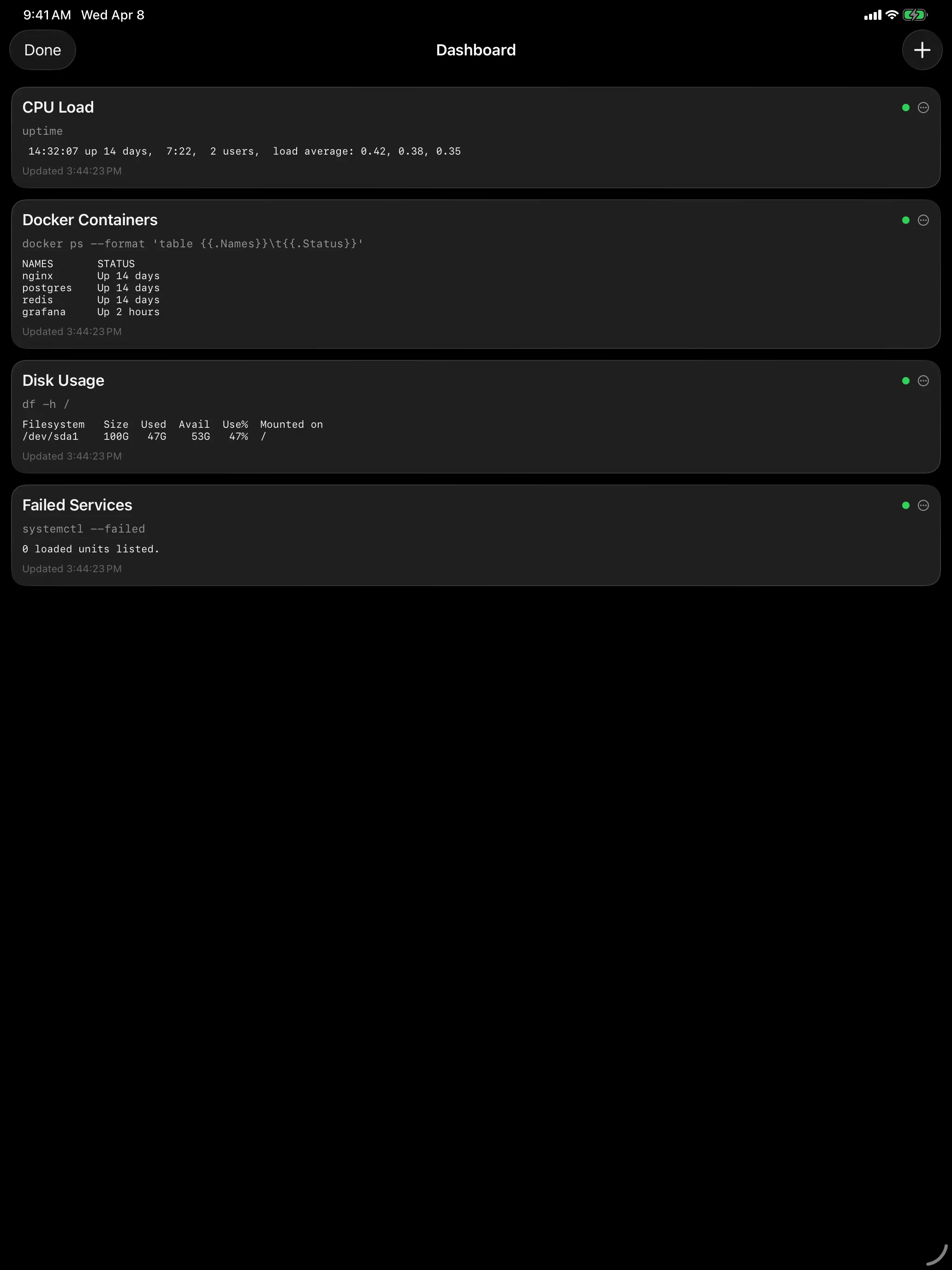 iPad - Server Dashboard