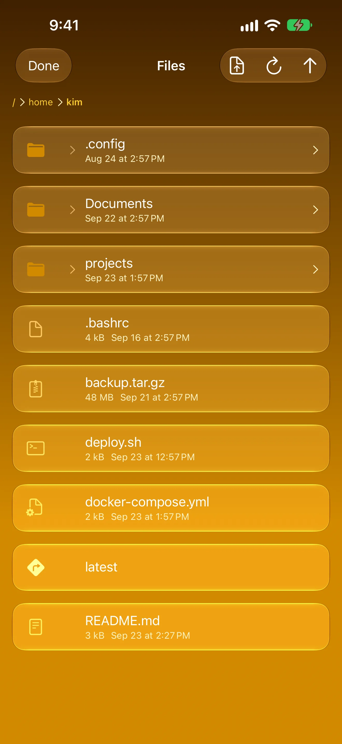 SFTP file browser showing a home directory