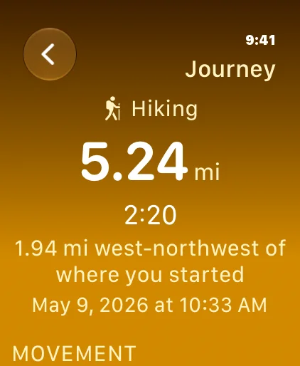 Apple Watch - Traverse Journey summary screen