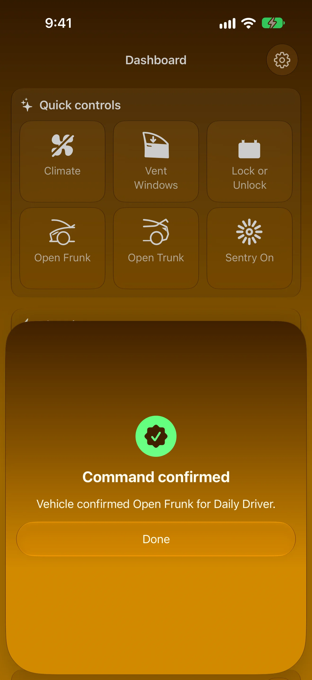 A command confirmed by the car